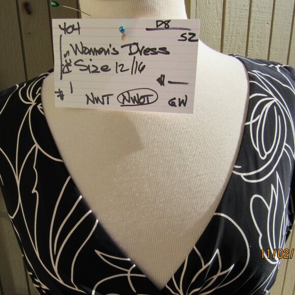 #404  NEW WOMEN'S BLACK FLORAL PRINT DRESS BY PHASE EIGHT  (SIZE 12US / 16UK) - Picture 2 of 3